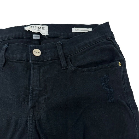FRAME Le Skinny de Jeanne Ripped Noir Wash Skinny Jeans Black Distressed Size 28 - Picture 6 of 13